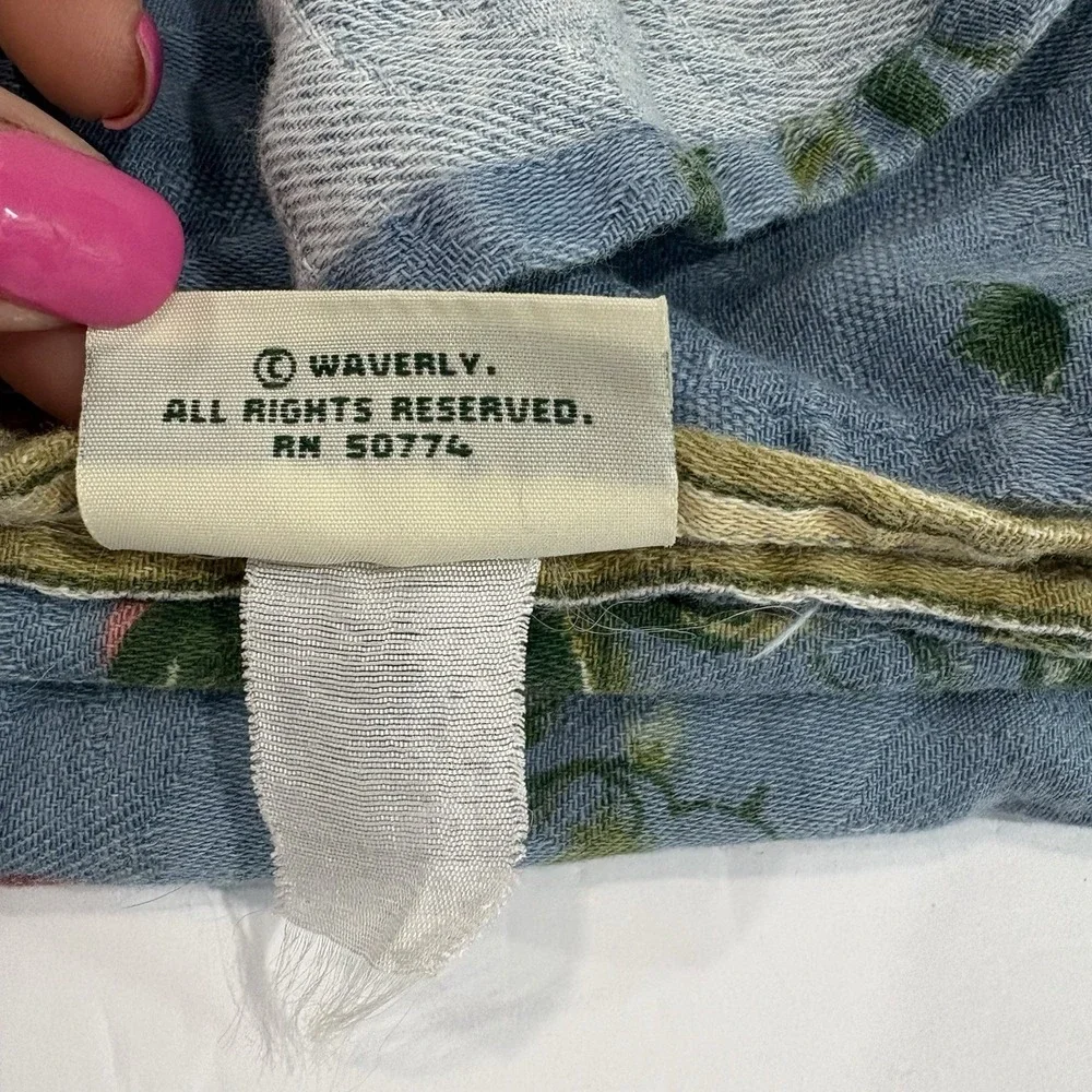 Waverly Double Layered Pocket Rod  Valance Blue Floral Stripes 74